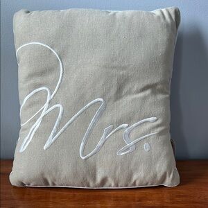 Tan 'Mrs.' Embroidered Pillow